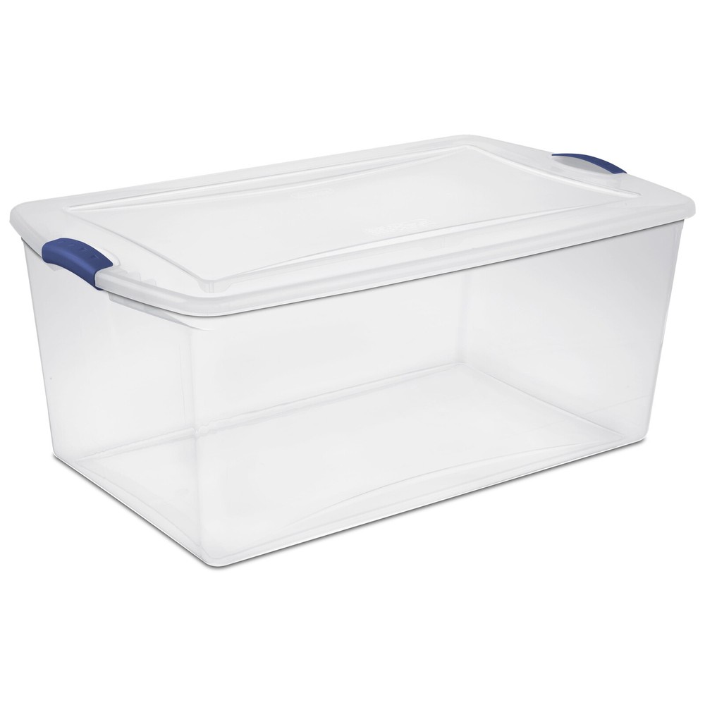 Clear 105Qt Latching Storage Box for Camping Bedding Organizing