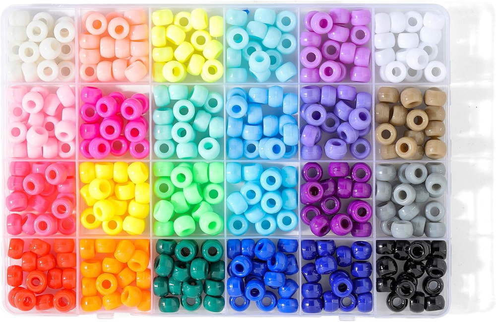24 Colors 6x9mm Large Plastic Pony Beads for Bracelets and Kandi Crafts