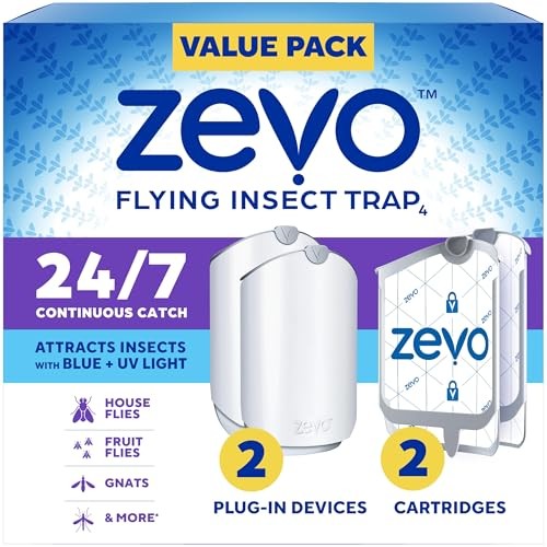 Zevo 2 Flying Insect Traps with 2 Refill Cartridges Plug-In Fly Catcher