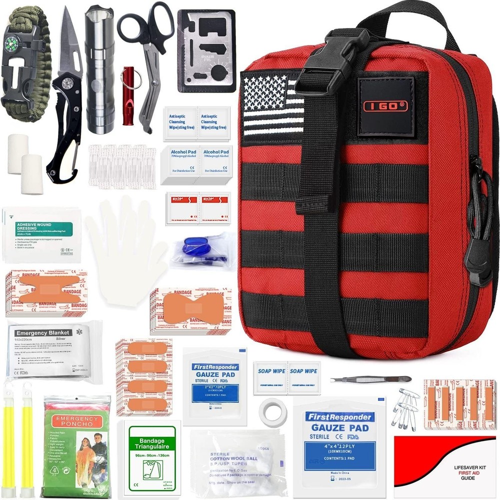 Compact 251-Piece Tactical Survival First Aid Kit with Trauma Bag