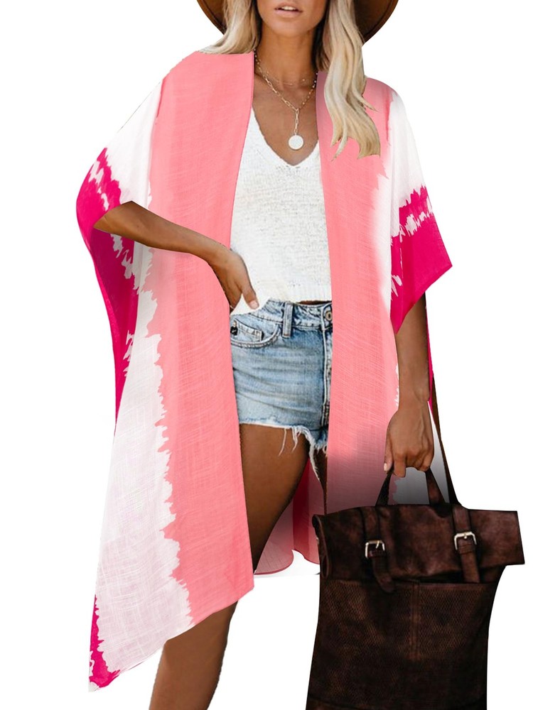 Breezy Lane Kimono Cardigan, Floral Beach Cover Up, Pink Magenta
