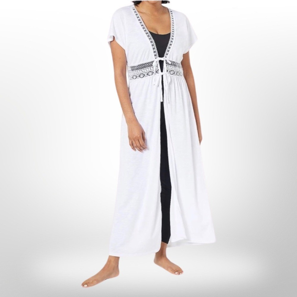 Belle Beach by Kim Gravel Regular Slub Knit Tie Front Cover Up White M/L A499680