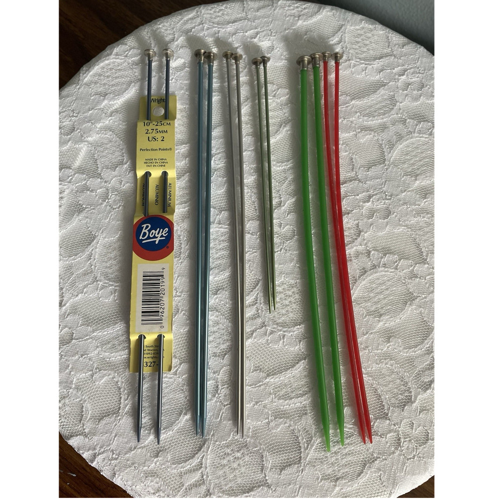 Boye Single Point Aluminum & Plastic Knitting Needles Mixed Lot- 6, 4, 2, & 1