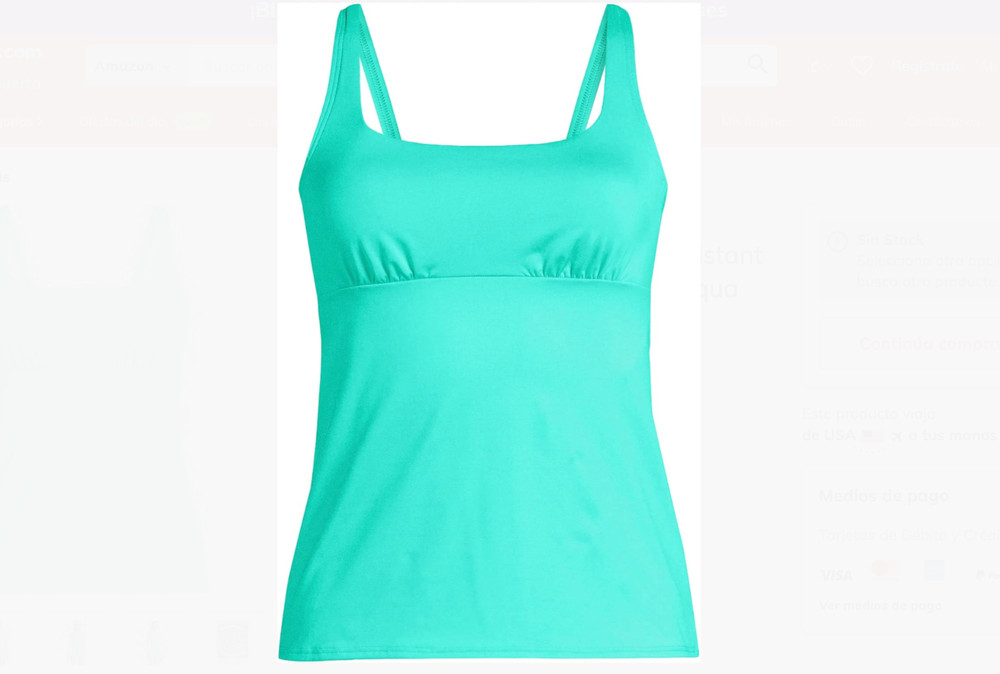 Lands' End Women's 14-14W, 18 LONG Chlorine Resistant Tankini Top Square Neck Is
