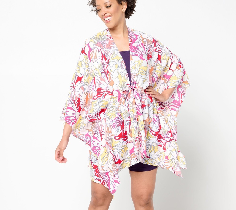 Lands' End Women's Swimsuit Sz One Size Tie Waist Kimono Multi-colored A569079