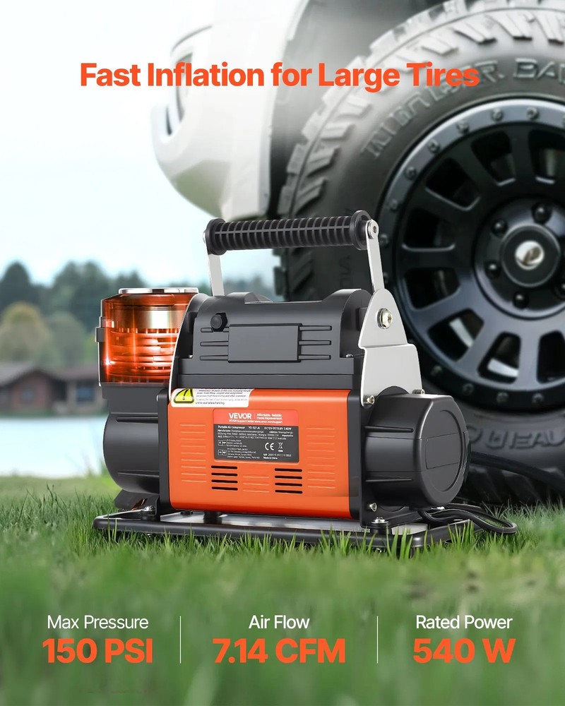 12V Heavy Duty Air Compressor, Auto-Stop Portable Tire Inflator with LCD Digita