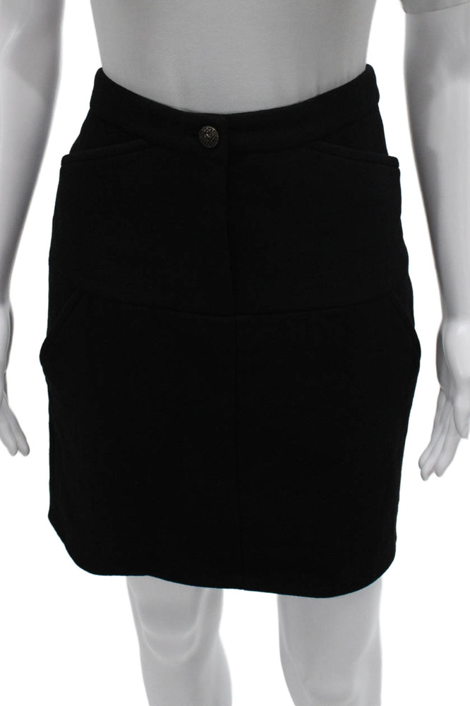 Chanel Womens Straight Pencil Wool Mini Skirt Black Button Size 40Free Shipping in US $100+ Orders | $6.95 Orders Below