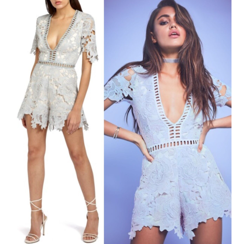 Missguided NEW Gray Ladder Lace Deep Plunge V-Neck Playsuit Romper Women's US 10