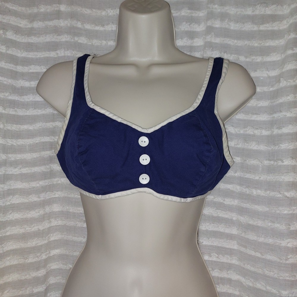 Vintage Women’s Bikini Top Navy Blue with White trim