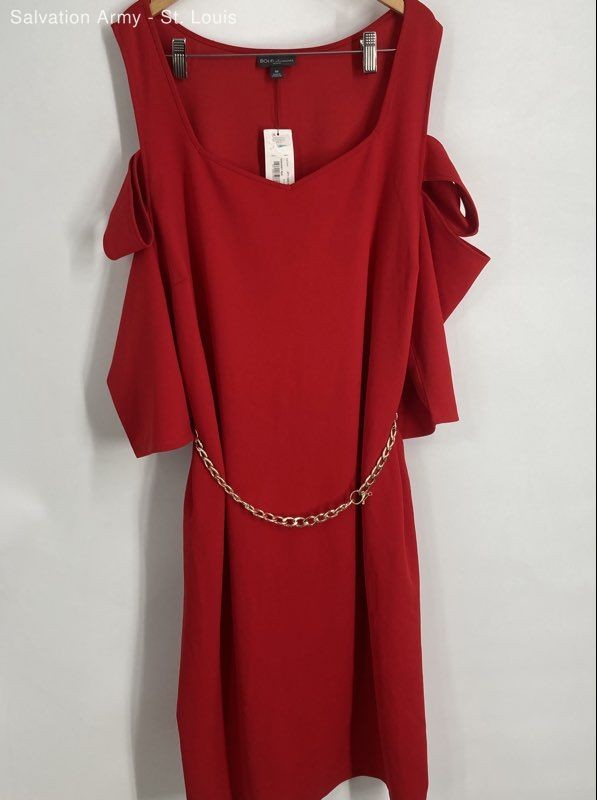 Bold Element Womens Red Chain Cold Shoulder Pullover Sheath Dress Size 3X-image