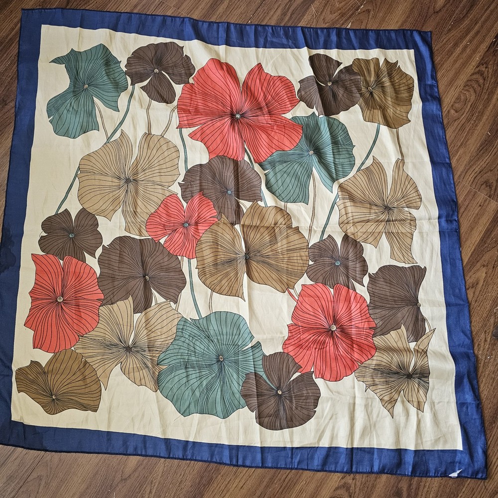 Floral Design Scarf Wrap Vintage 38x38 Colorful Estate Find