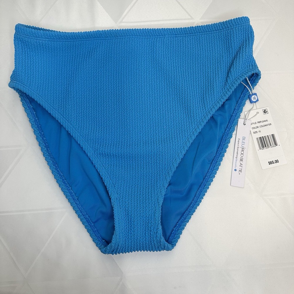 Bleu by Rod Beattie Women's High Waist Bikini Bottom Swimsuit Blue Sz 10 $65 NWT