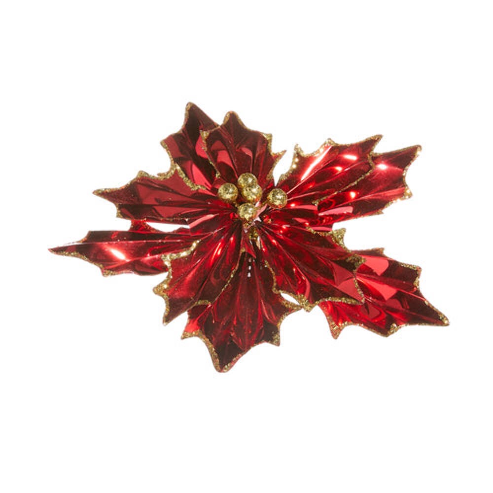 Red Foil Poinsettia Clip-On Ornament 8