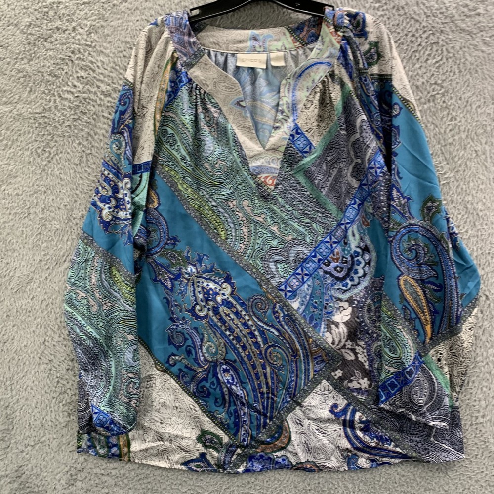 CHICOS Blouse Womens Size 3 / XL Top Paisley Extra Large Blue*