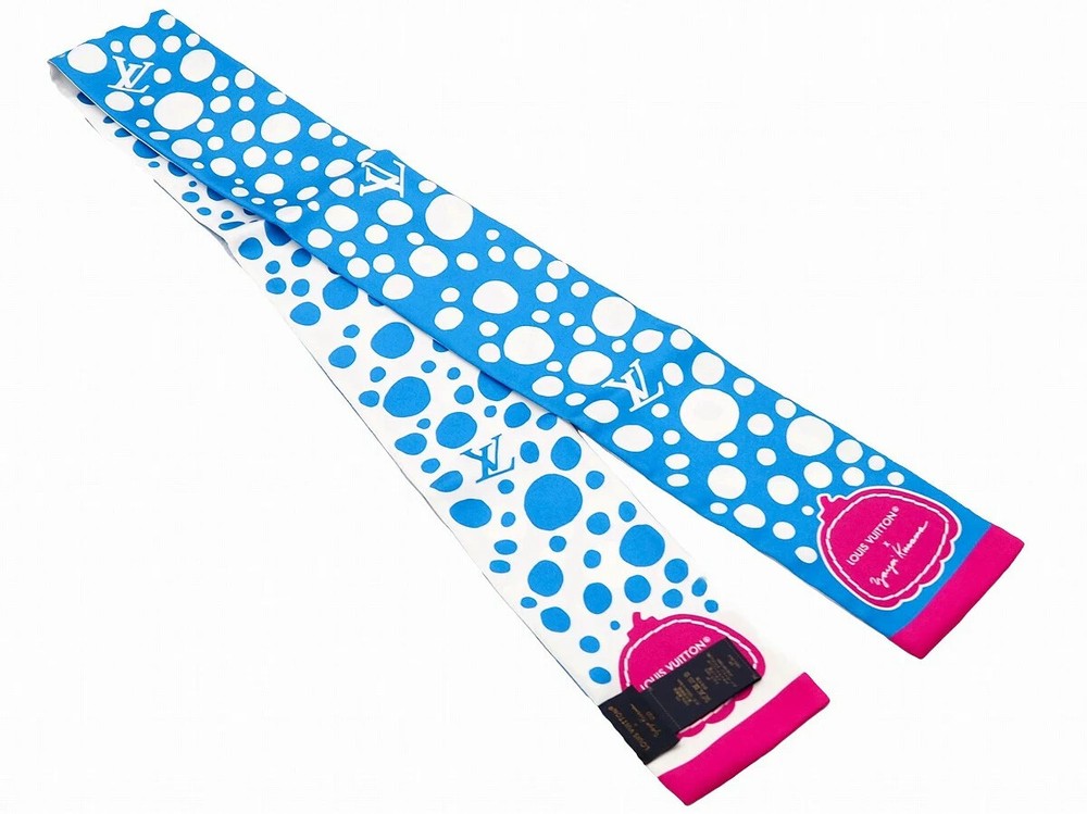 Louis Vuitton × YK Yayoi Kusama Bandeau Infinity Dot Scarf Silk Blue white Auth