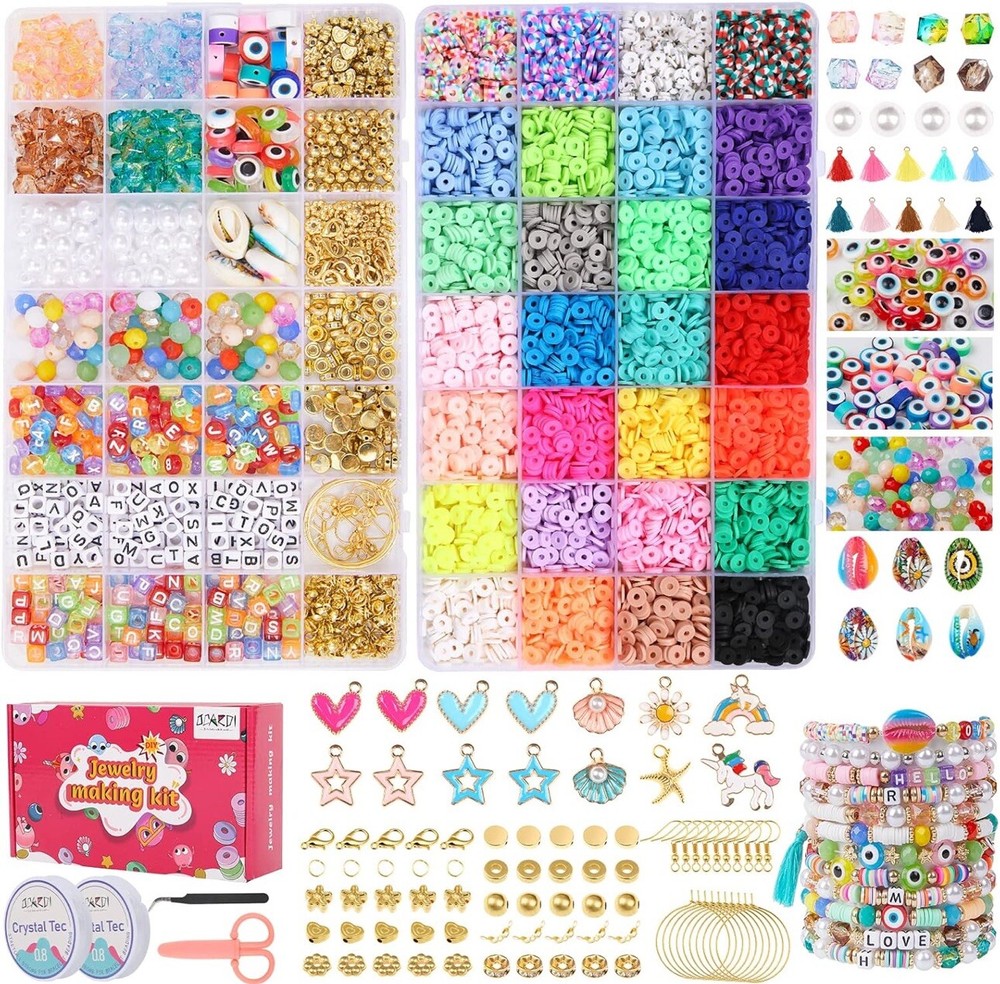 7200 Clay Beads Bracelet Kit with 24 Color Spacer Beads for Jewelry Making