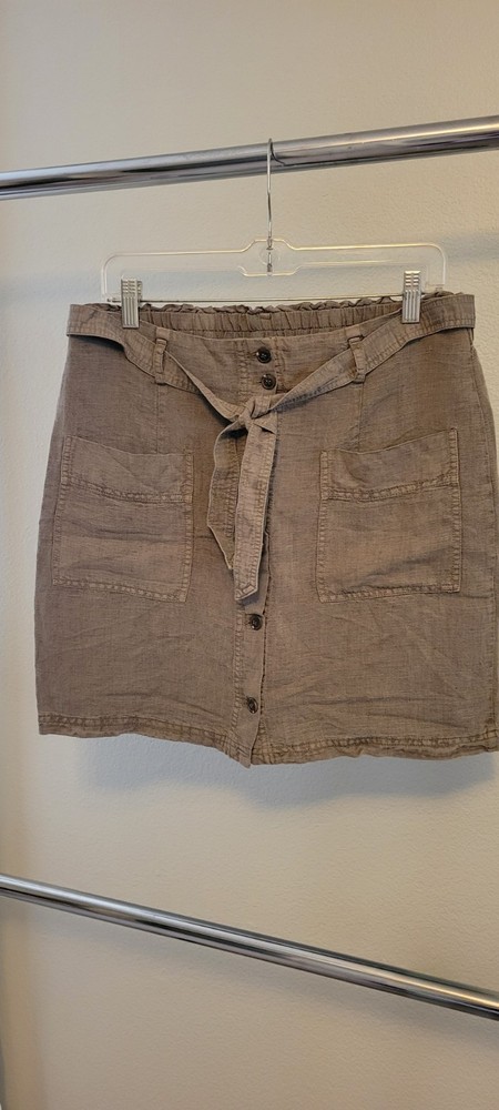 C&C California Women’s Brown Linen Lyocell Tie Waist Mini Skirt w/ Pockets M