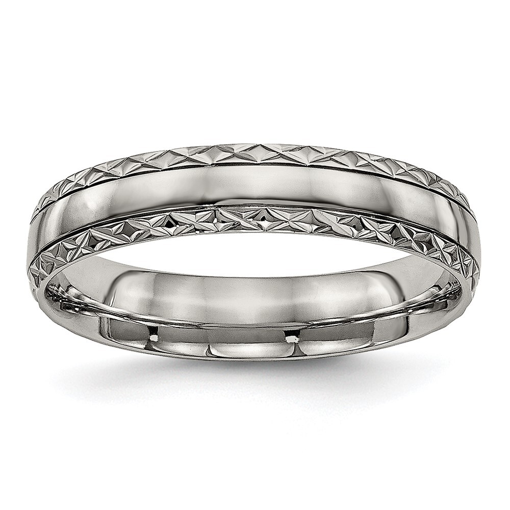 Titanium Polished Grooved 5mm Criss Cross Design Band Ring Size 8