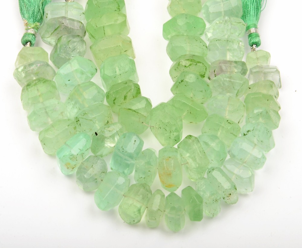 Natural Green Fluorite 8 Inch Strand 10-13MM Faceted Nugget Shape Gemstone Beads
