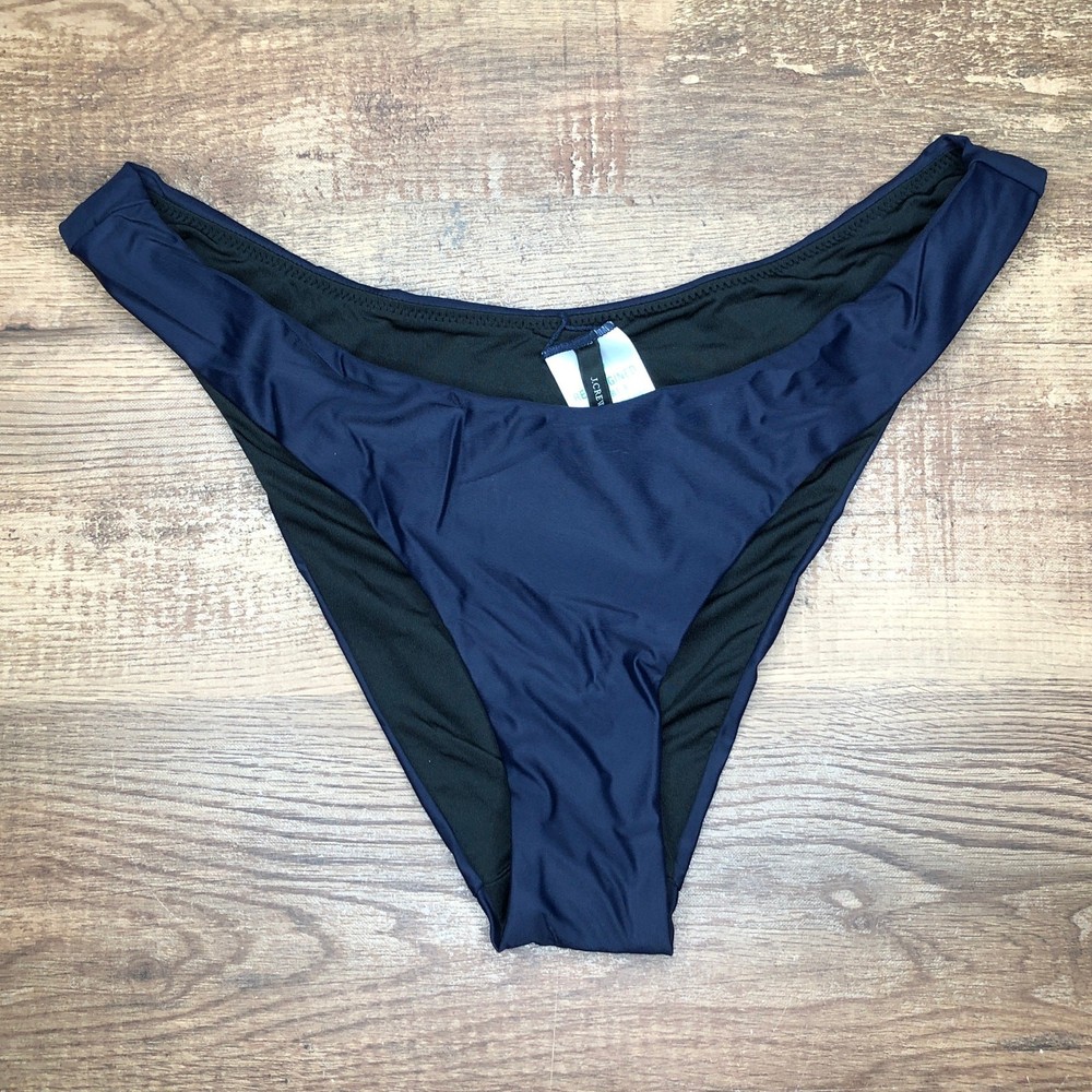 J. Crew Curved Waist Cheeky Bikini Bottom Size Small Navy Blue BC125 NWT