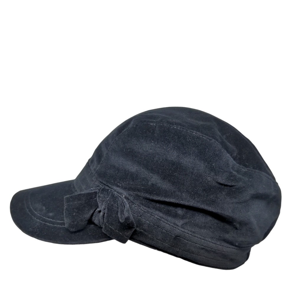 Unbranded Fitted Cadet Army Cap Hat Black One Size Velour Solid Bow