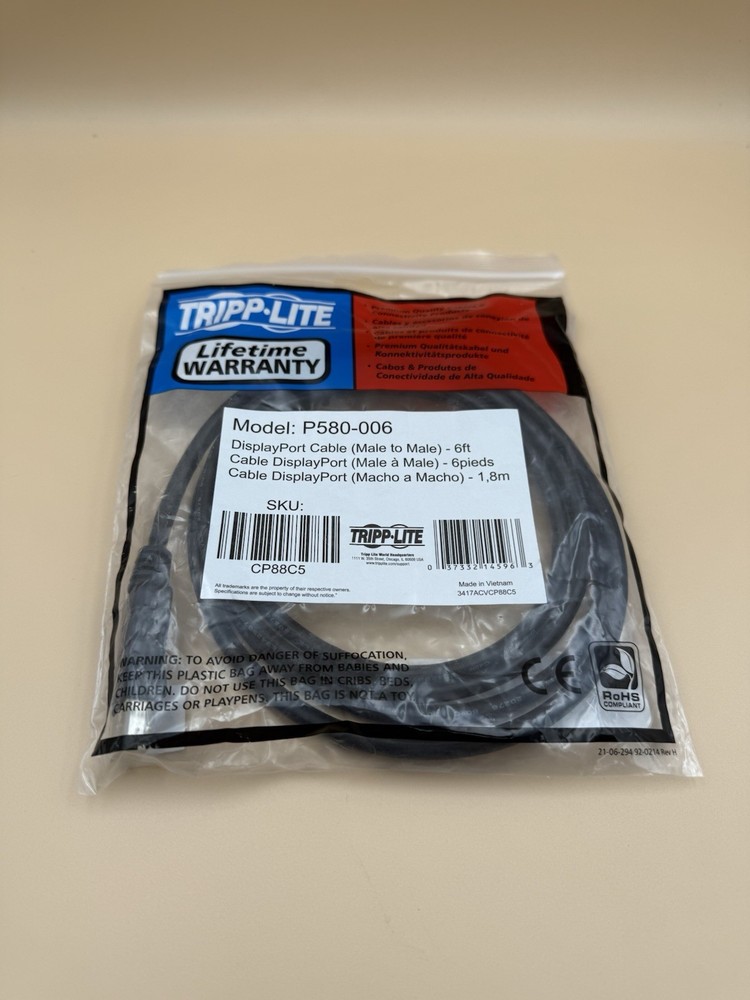 Tripp-Lite P580-006 DisplayPort Cable Male to Male 6ft 2-Pack