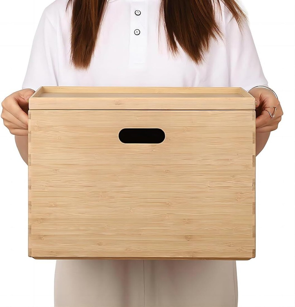 Lidded Bamboo Storage Bins & Box/Cube/Basket