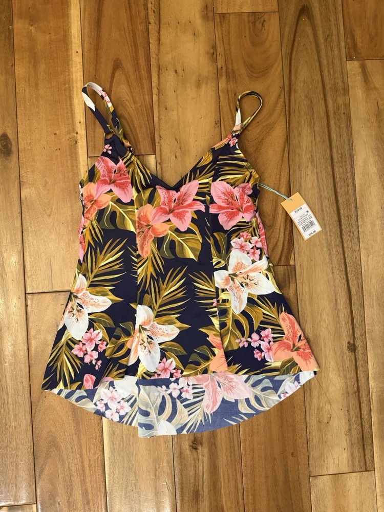 Kona Sol Tankini Swim Suit Top, Women’s Size Small, Tropical/Floral Pattern