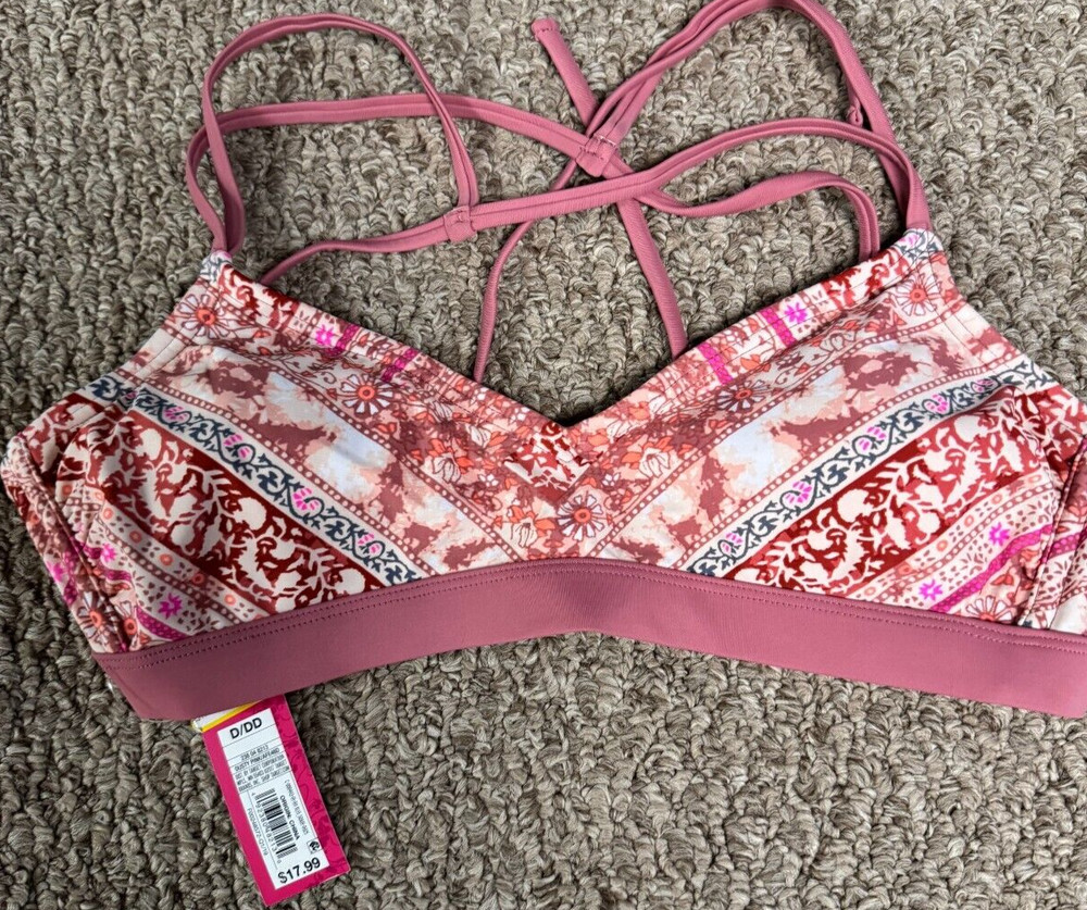 Xhilaration Womens Dusty Pink Patterned Bikini Top size D/DD