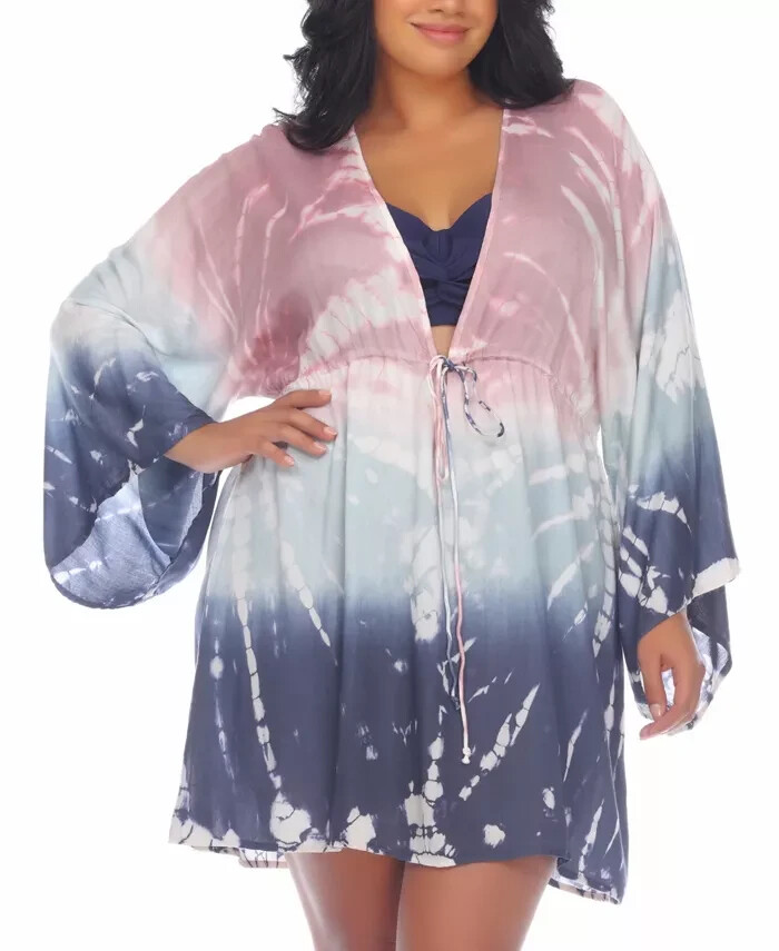 RAVIYA NWT Beach Tie-Dye Caftan Swimear Cover Up Gown Pink Blue Plus Size 1X