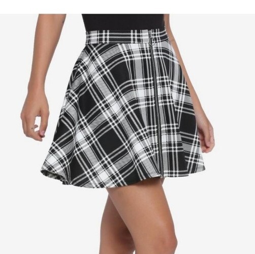 Hot Topic Black White Plaid O-Ring Skater Skirt Medium-image