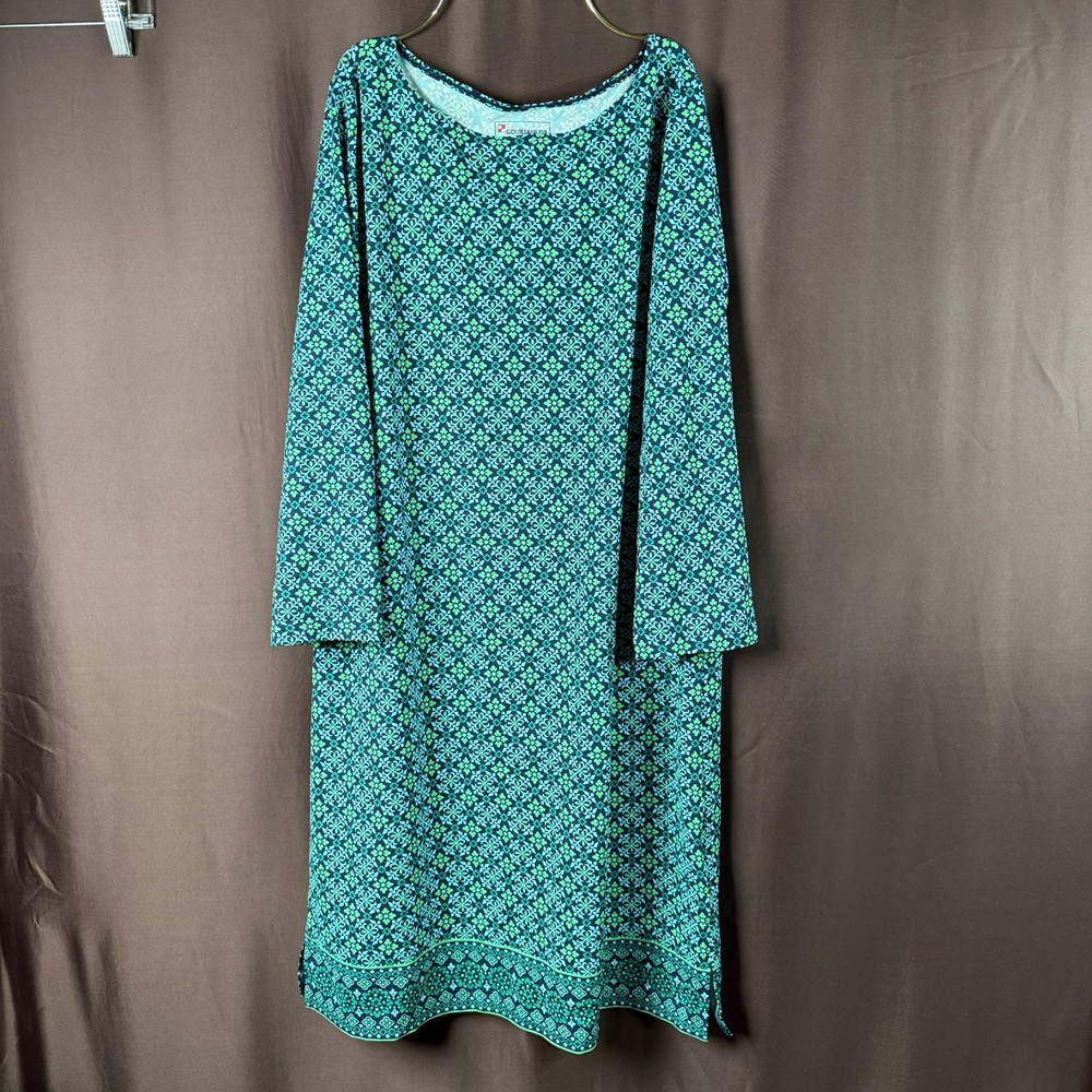 Lands' End Women's M-1X LONG Green 3/4 Sleeve Boatneck Swim Cover-up Dress