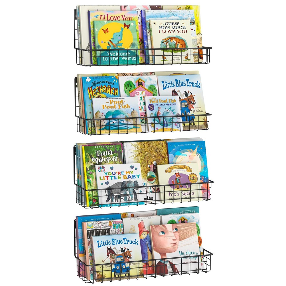 Wall Mounted Metal Kids Bookshelf, Floating Book Shelves for Kids Nursery Tod...