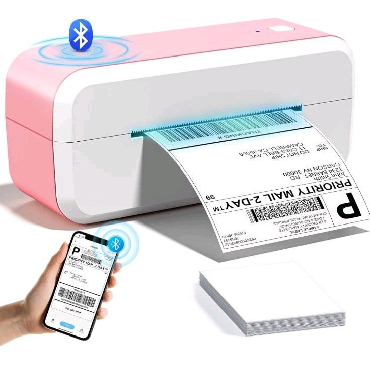 Bluetooth AM-243-BT Pink and White Logistics Label Printer-image