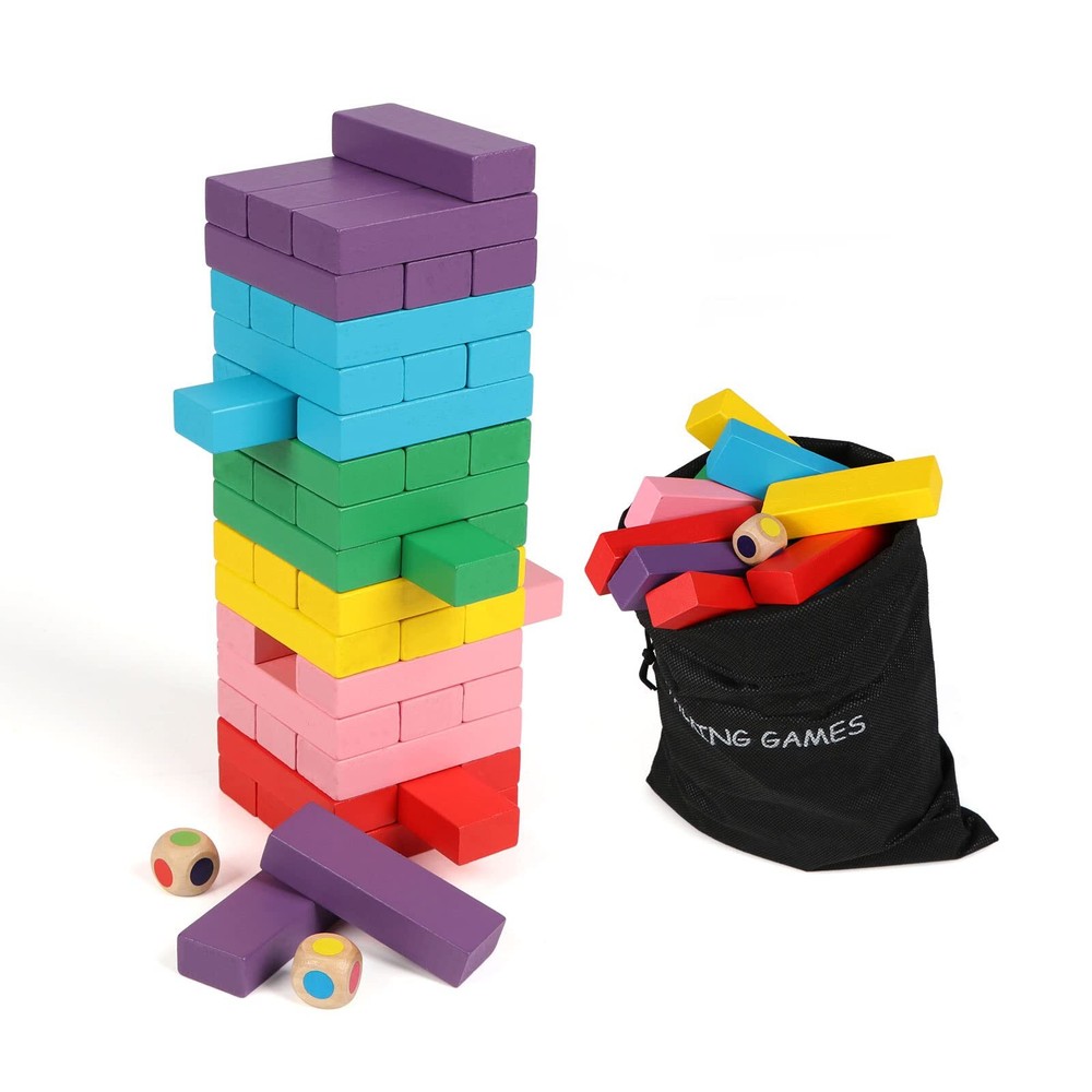 Wooden Blocks Stacking Games, 48PCS Tumbling Stacking Blocks Game for and Fam...