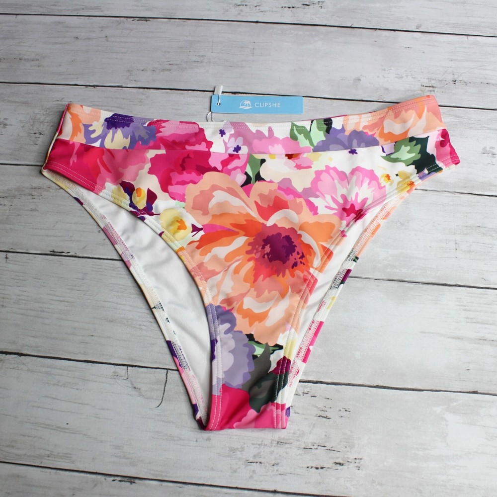 Cupshe Swimwear Women's High Waist Bikini Swimsuit Bottoms Size L Floral