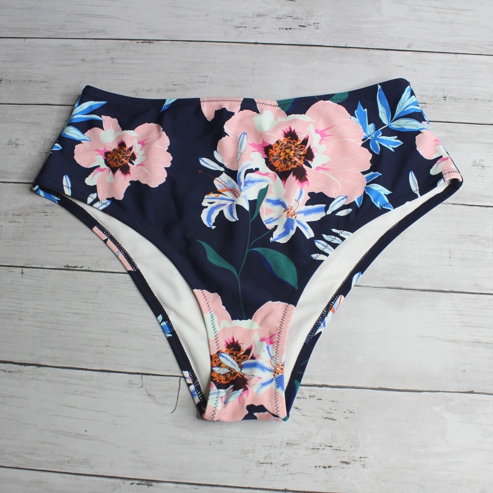 Cupshe Swimwear Women's High Waist Bikini Swimsuit Bottoms Size L Floral
