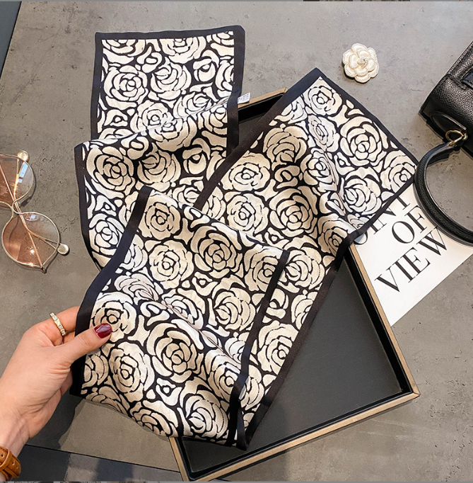 100% Mulberry Silk Scarf 150x15cm Double-Sided Printed Womens Long Scarf CHA42