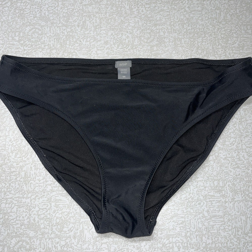 AerieFull Coverage Hipster  Bikini Bottom Size Medium Black Swim NEW