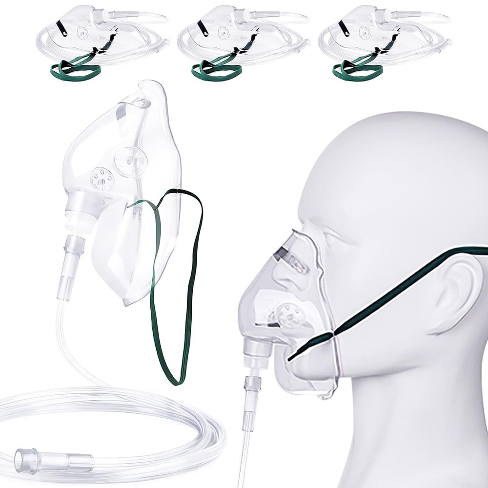 3 Pack Adult Oxygen Mask with 7ft Tube & Adjustable Elastic Strap for Secure Fit