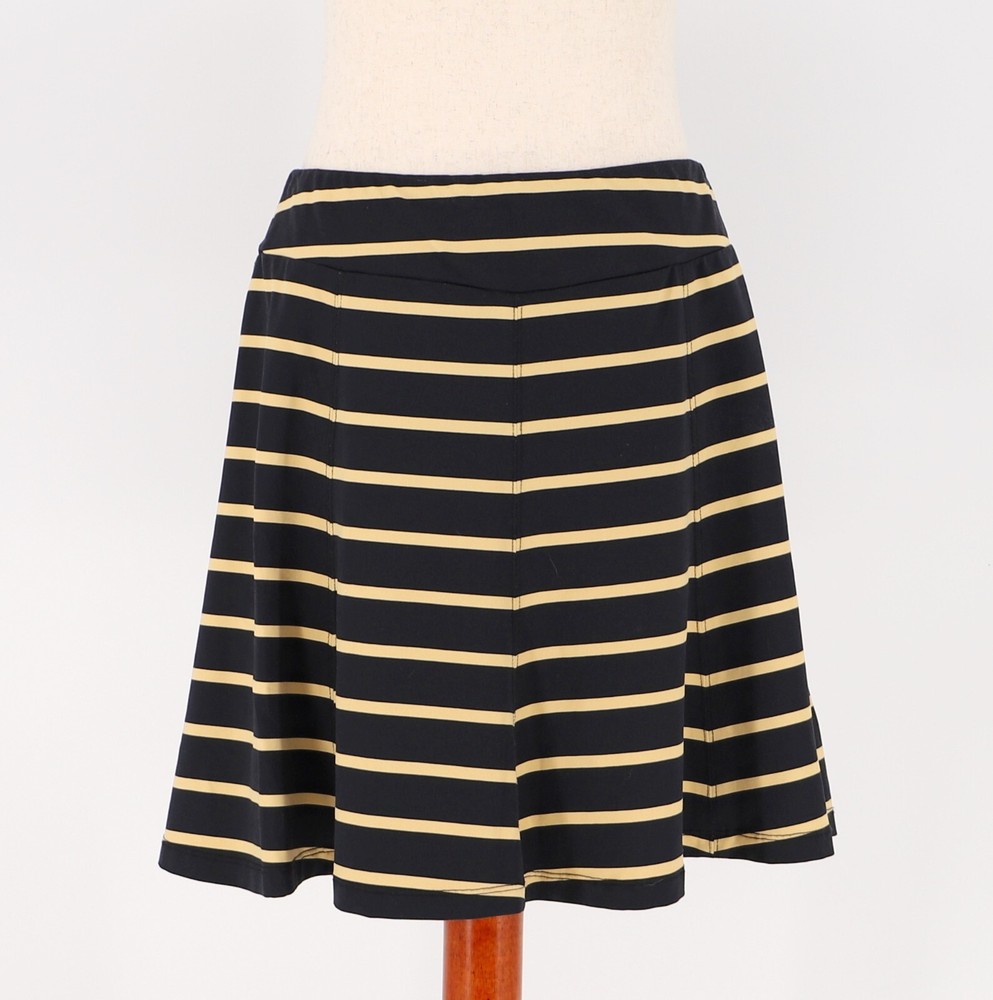 J.MCLAUGHLIN Gold Black Striped A-Line Mini Skirt Catalina Cloth Size S