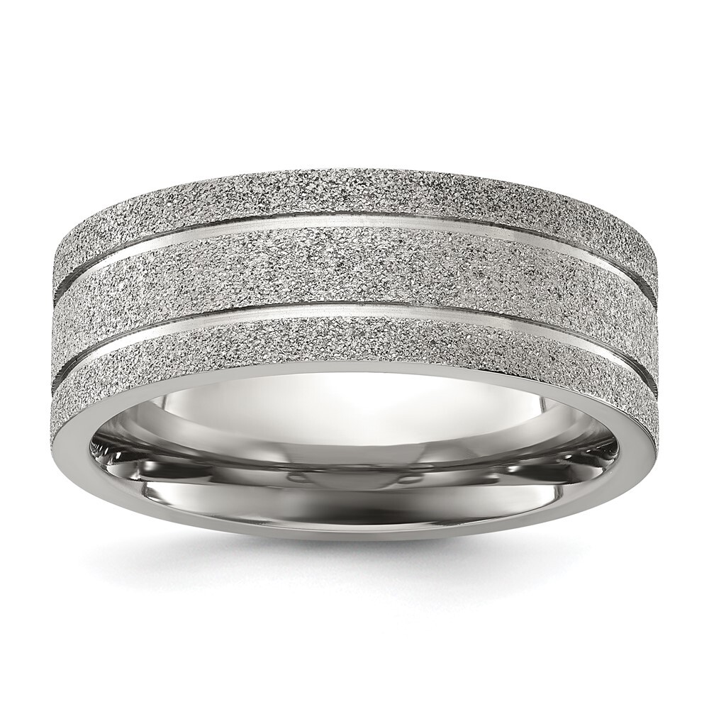 Titanium Polished Laser-cut Grooved 8mm Band Ring Size 12 for Men 4.97gm