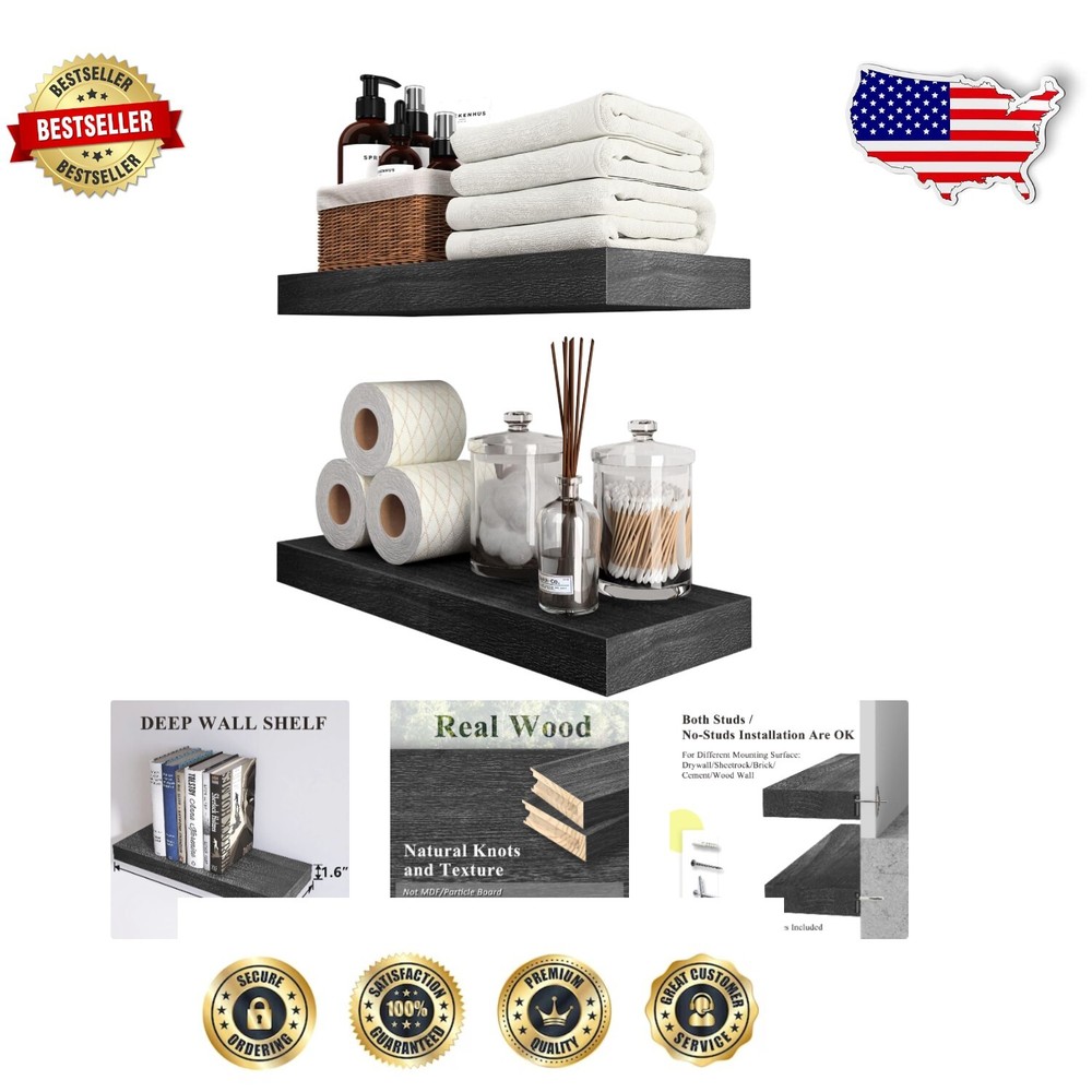 Effortless Install 16 Inch Rustic Wood Floating Shelves - Stylish Open Storage