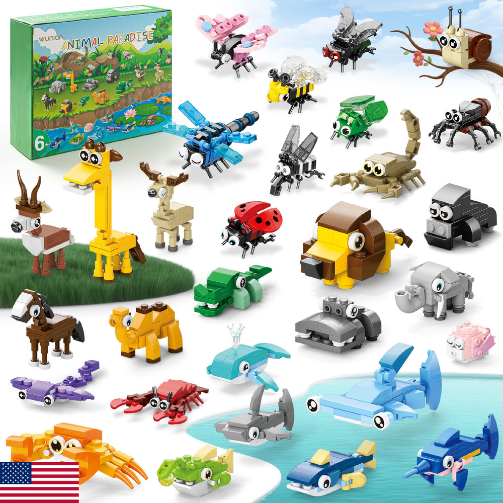 WuNian 30 Packs Party Favors for Kids, 888 PCS Animal Building Blocks Mini Sets