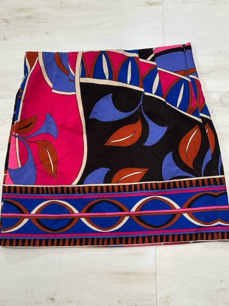 Zara Mod Print Skirt Womens S High Waist Stretch Mini Geometric VGC