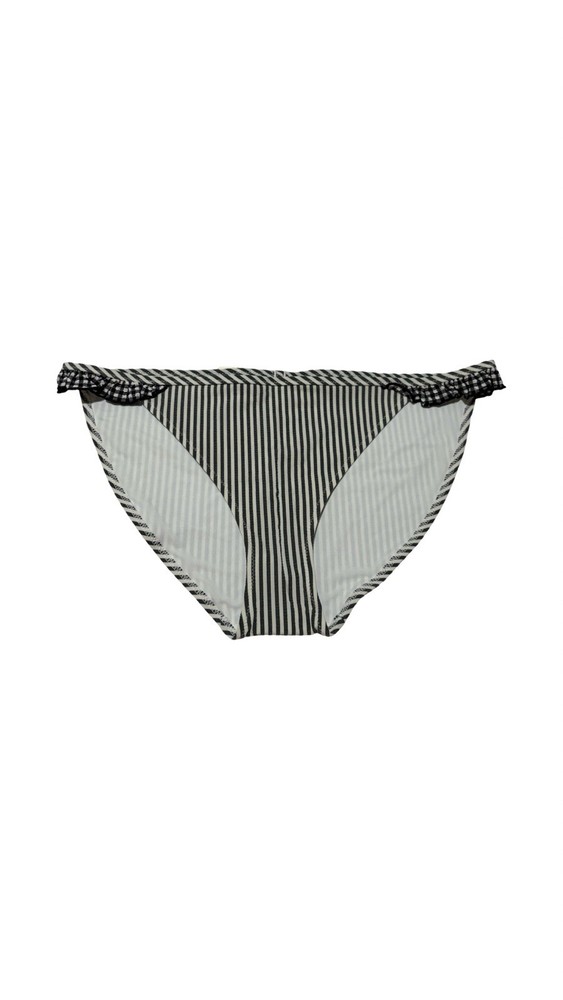 Aerie Bikini Bottoms Black White Stripe Ruffle Gingham Size M