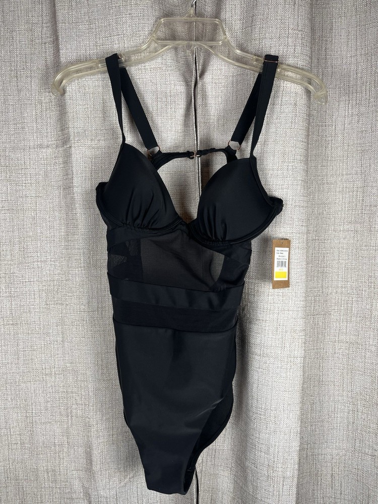 RACHEL ROY Mesh Sheer 1 Piece Underwire Swimsuit Black Size Medium NWT