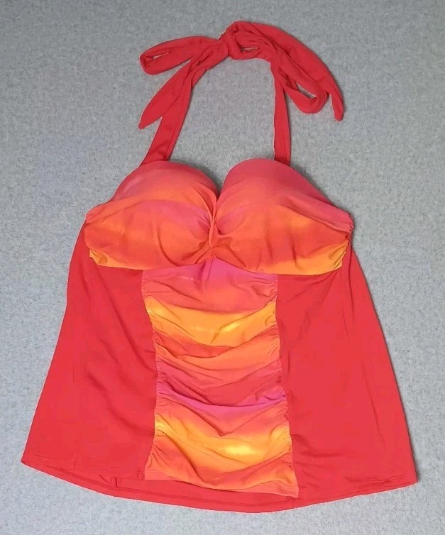 Lane Bryant Tankini Top Womens Size 38DD Padded Pink Red And Orange Tye Dye...