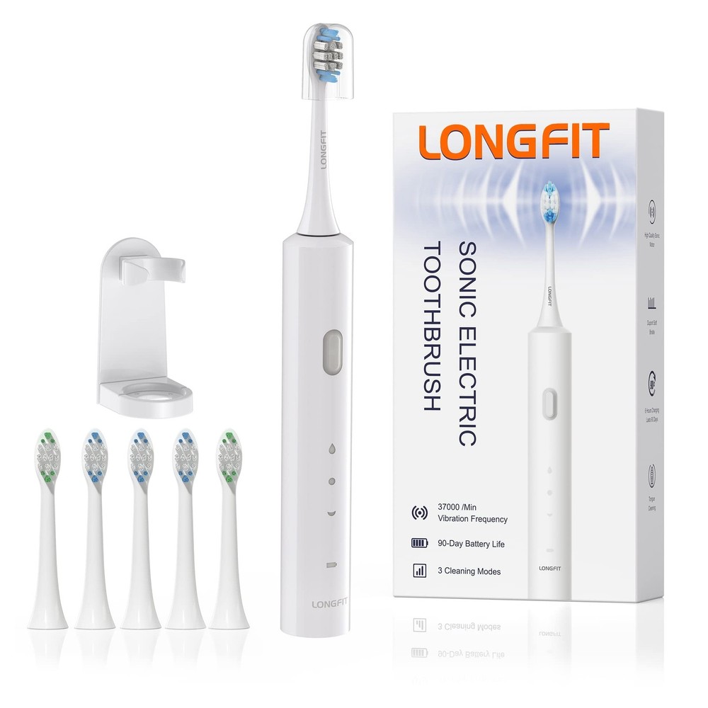 LONG FIT Electric Toothbrush for Adult Ultrasonic, Basic 90 Days Standby 3700...