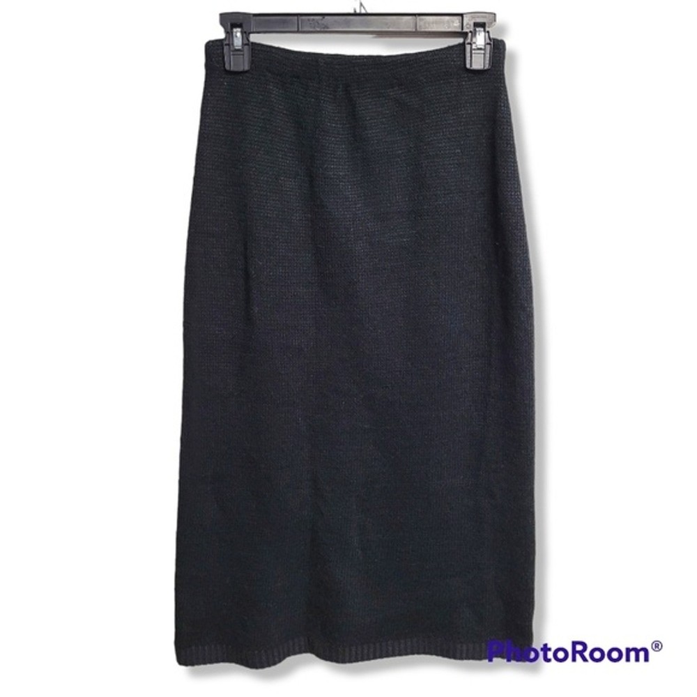 Essentials Black Pull On High Waist Sweater Knit Midi Pencil Skirt Size Medium